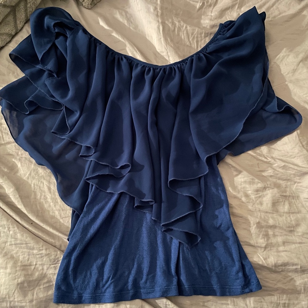 Off the shoulder royal blue shirt